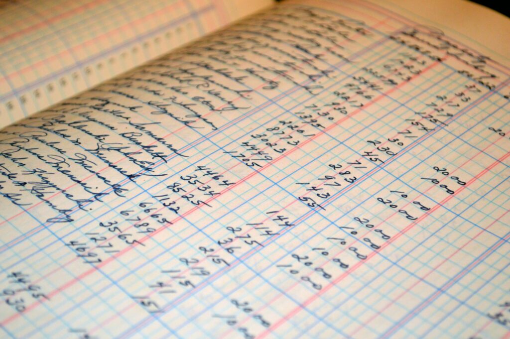 Old school handwritten accounting ledger.