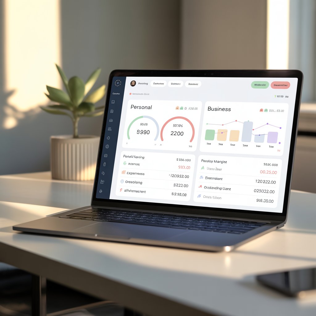 An image of a laptop showing separate personal and business accounts.